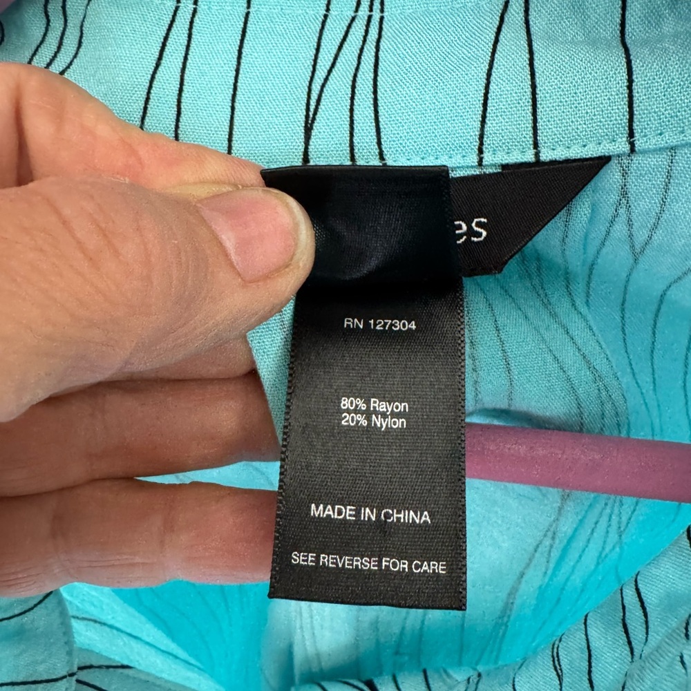 Ali Miles Aqua Button-Down Shirt with Dark Lines - Picture 2 of 8